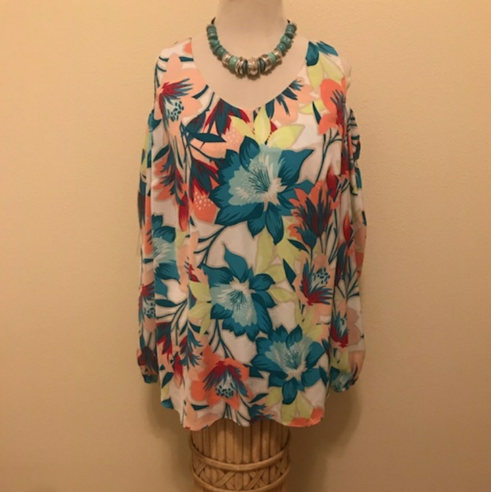 Worthington Tropical print Blouse size 1X